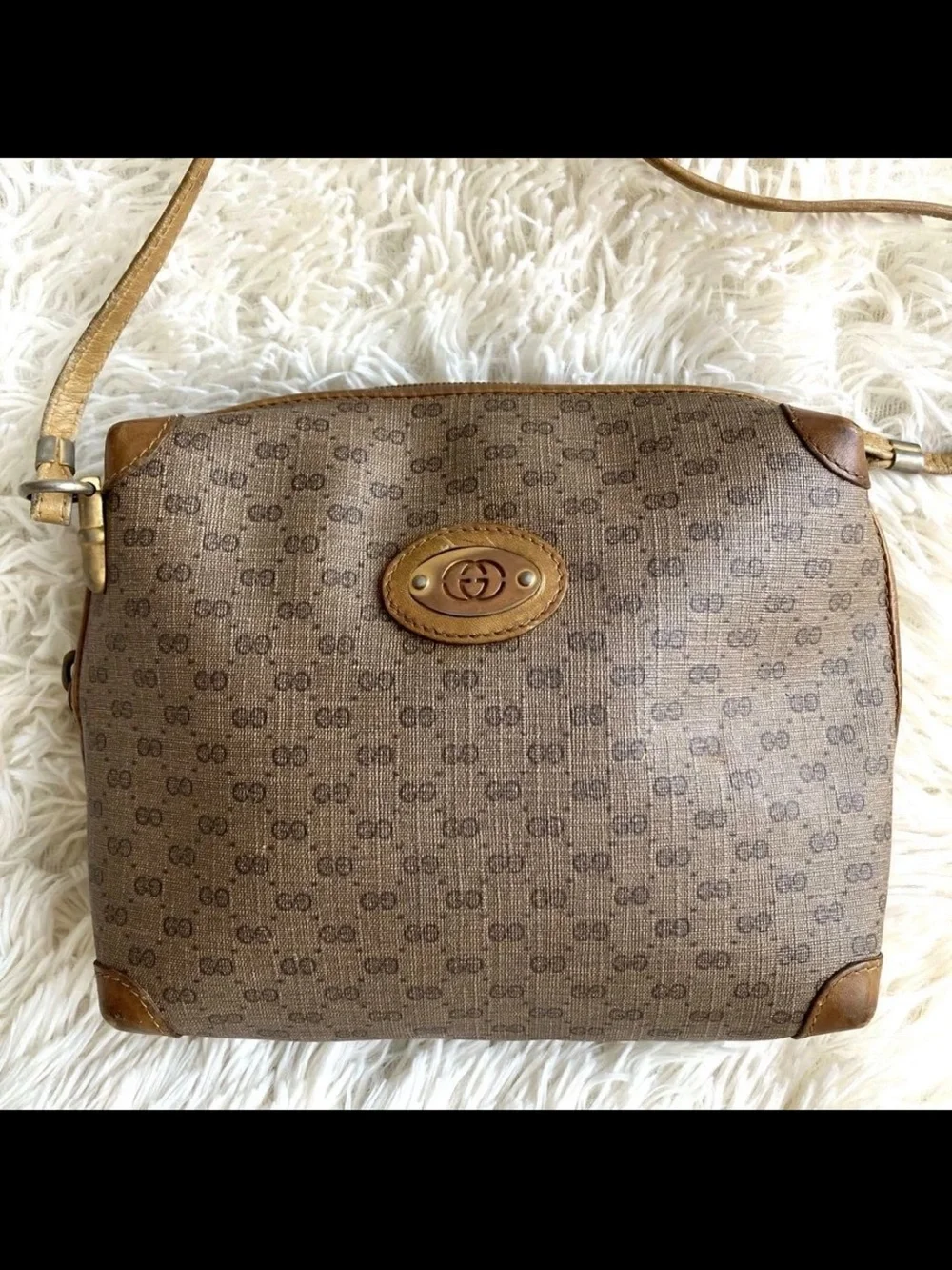 Gucci Tan/Brown Coated Canvas Crossbody with Leather Trim